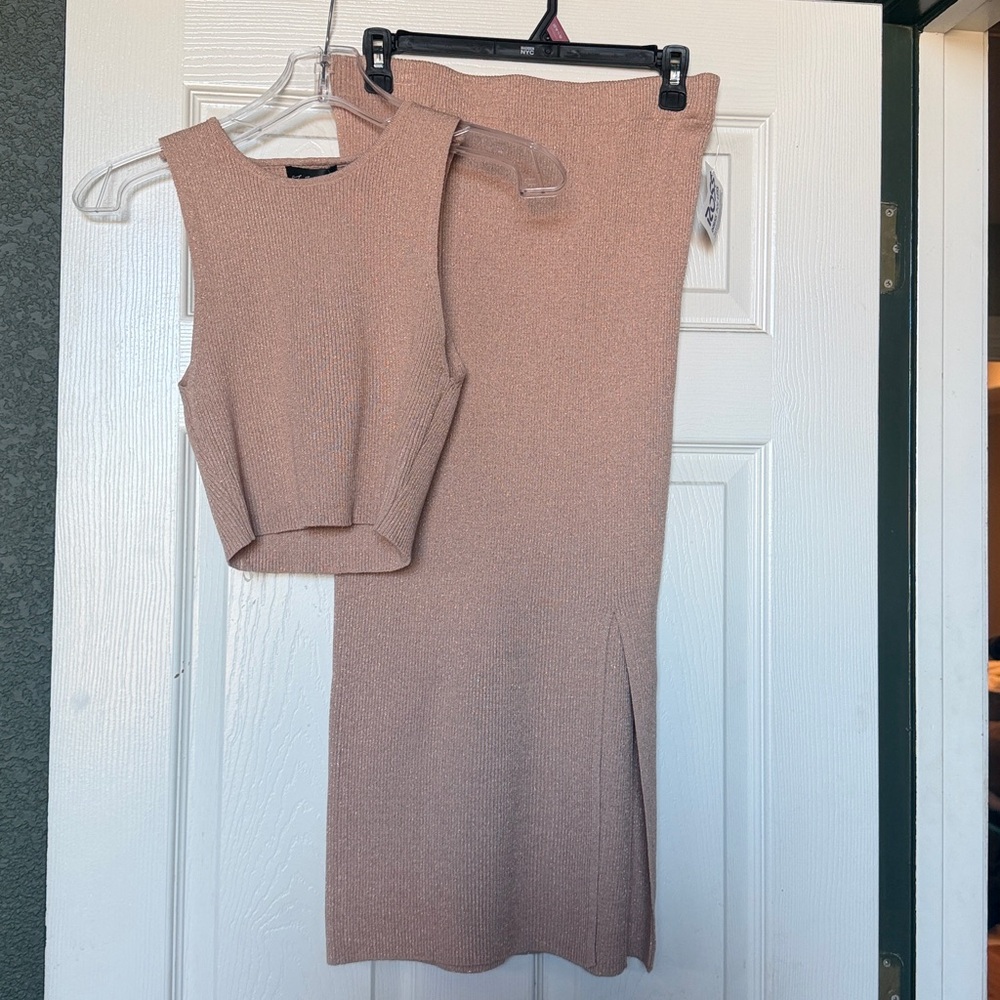 Metallic cropped top and skirt set